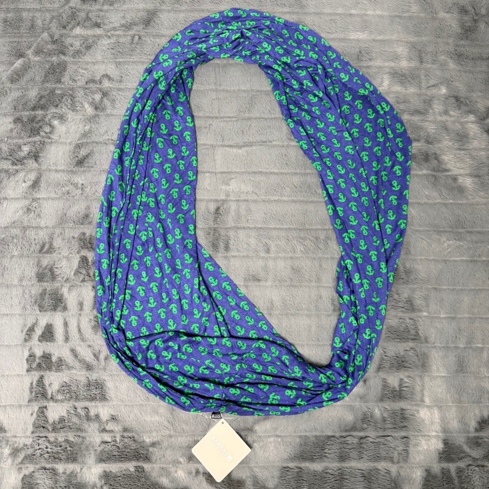 Sperry Top-Sider Mens Womens Blue Green Anchor Print Cotton Infinity Scarf 5F002